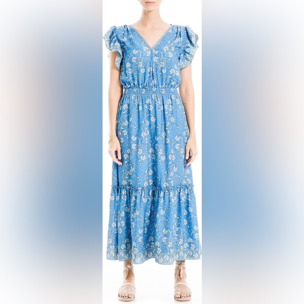 MAX STUDIO CREPE FLUTTER SLEEVE MAXI DRESS sz Small